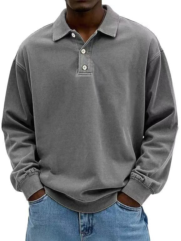 Men's casual polo shirt sweatshirt with collar, vintage wash and three-piece button placket Mune Fashion