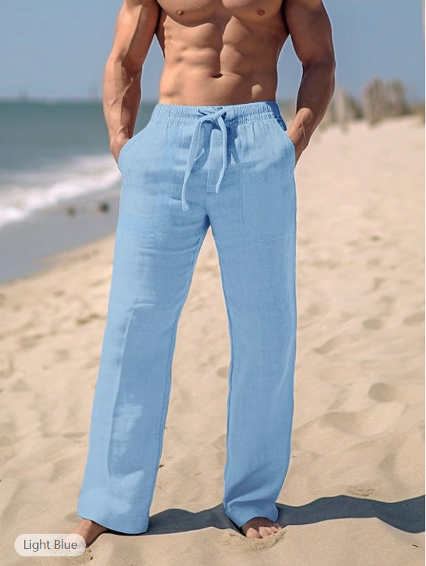 Men's straight-cut linen lounge pants with drawstring, deep pockets, and breathable texture Mune Fashion