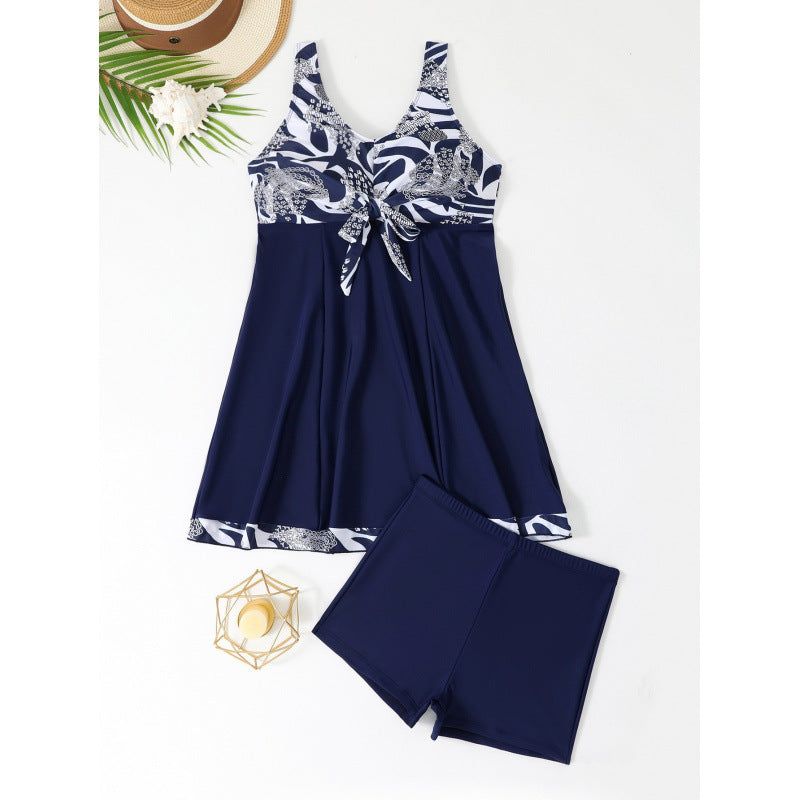 Women's Sporty Tankini Set with Fashionable Knot and Shorts Mune Fashion