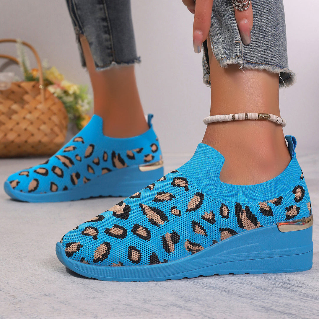 Women's  Sock Sneaker with elastic knitted upper leopard pattern and wedge profile sole Mune Fashion