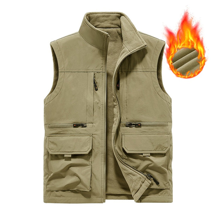 Men's Insulated Utility Vest with Fleece Lining, Windproof Outer Layer and Multi-Function Pockets Mune Fashion