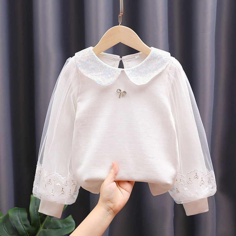 Girl sweatshirt with elegant tulle sleeves and striking collar Mune Fashion
