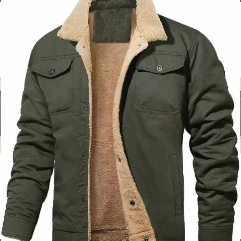 Men's non-padded canvas jacket with teddy fleece lining and shirt collar Mune Fashion