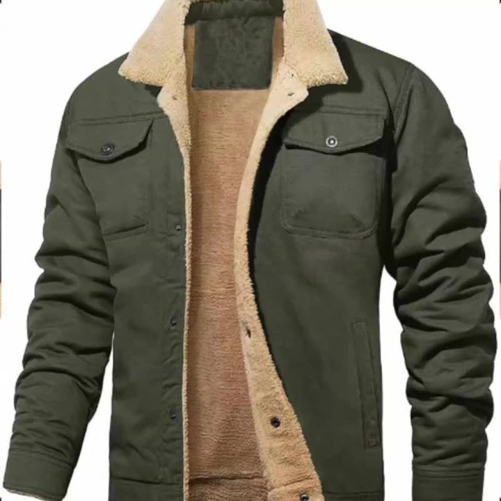 Men's non-padded canvas jacket with teddy fleece lining and shirt collar Mune Fashion