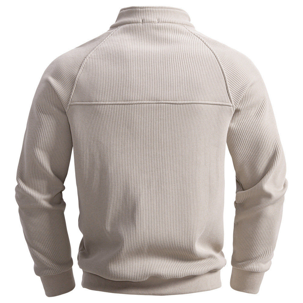 Men's fine ribbed half-zip pullover with stand-up collar, raglan sleeves, and elastic cuffs Mune Fashion
