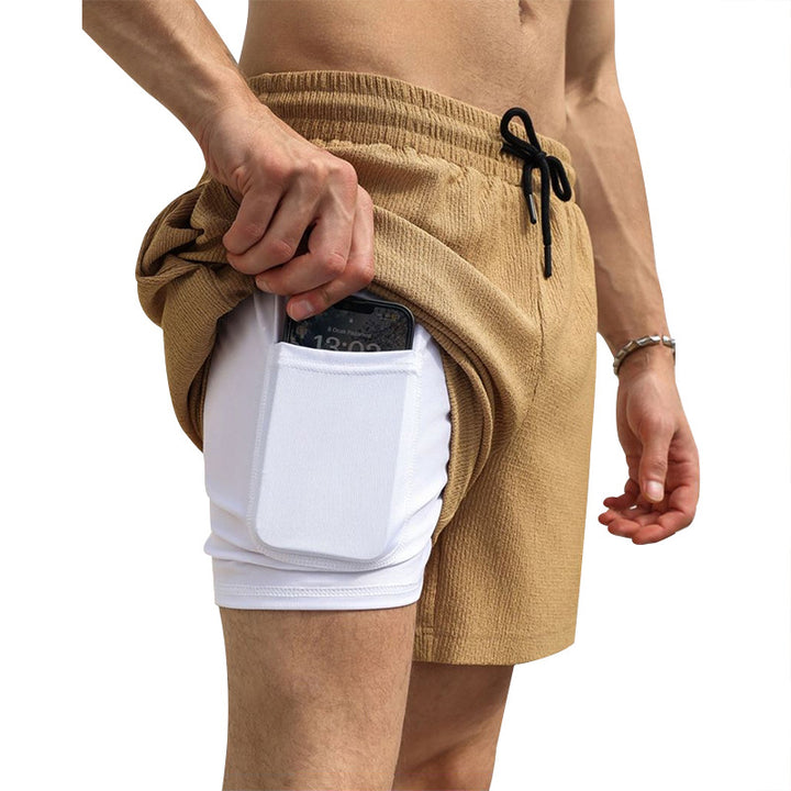 Men's nano two-layer swim shorts with inner compression shorts and side smartphone pocket Mune Fashion