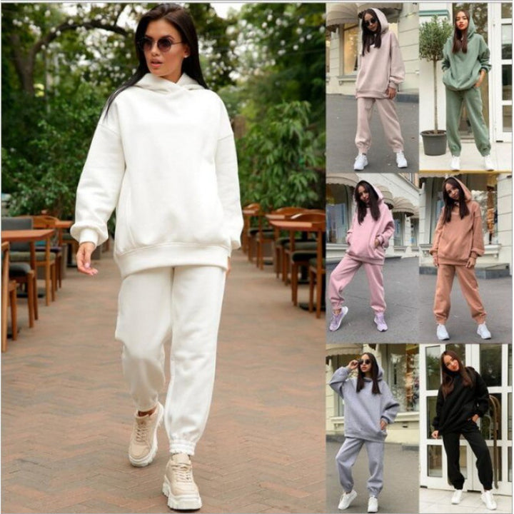Women Oversize Hoodie Sweatshirt and Jogging Pants Set with Fleece Interior and Elastic Cuffs Mune Fashion