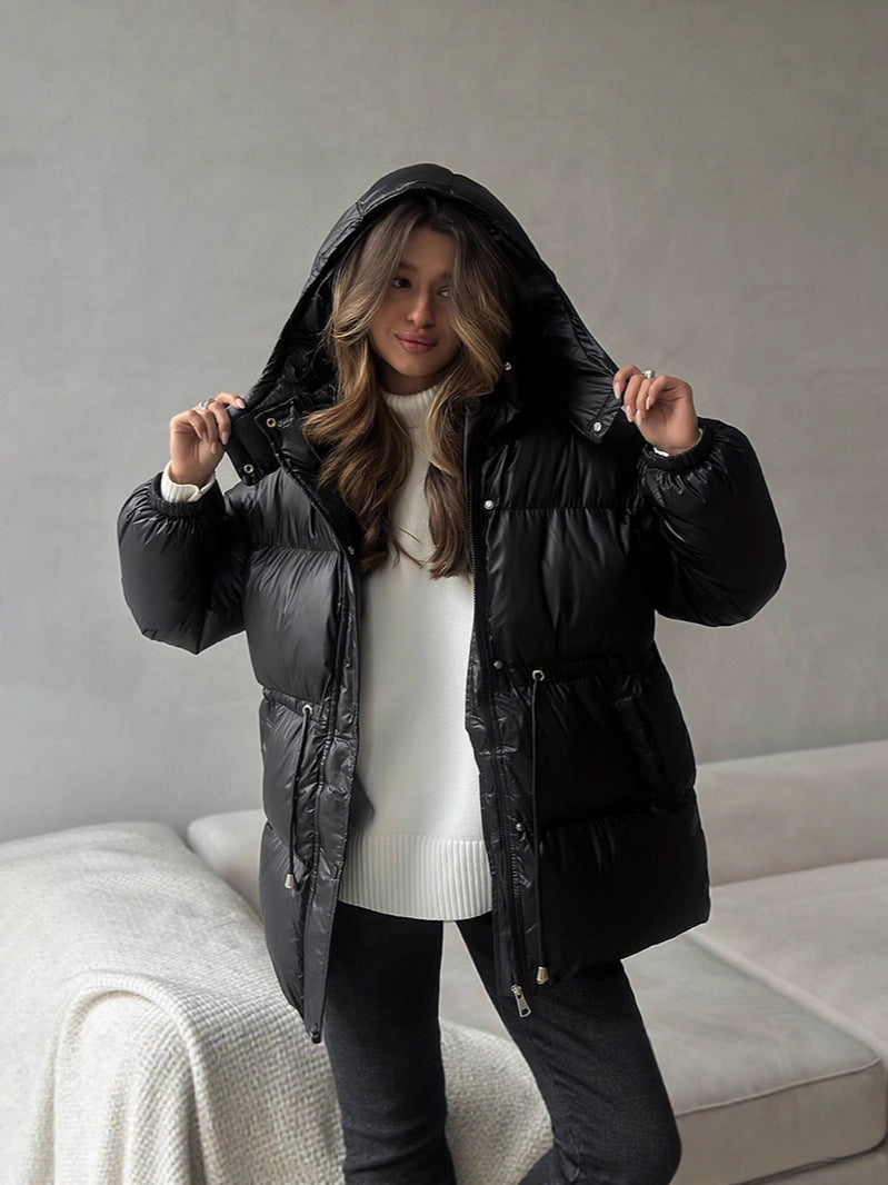 Women’s quilted down jacket with fitted drawstring and hood Mune Fashion