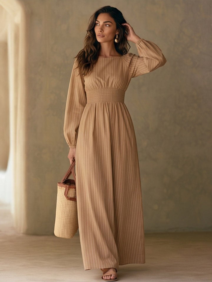 Women’s maxi dress with smocked waistband, square neckline, and long balloon sleeves Mune Fashion