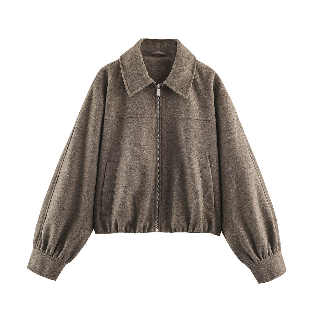 Women's short-cut wool imitation bomber jacket with balloon sleeves and wide collar Mune Fashion