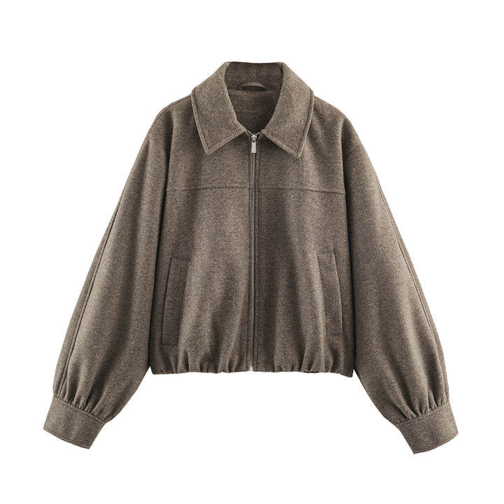 Women's short-cut wool imitation bomber jacket with balloon sleeves and wide collar Mune Fashion
