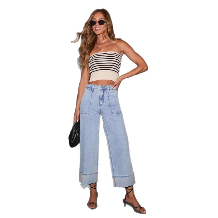 Women's nan Highwaist Culotte Jeans with wide leg, patch front pockets and distinctive cuff waistband Mune Fashion