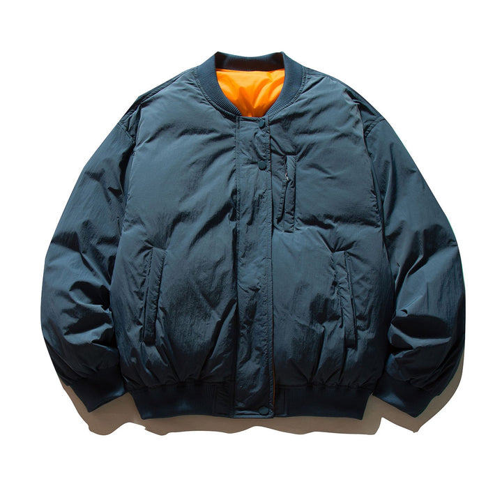Men's Voluminous Boxy Bomber Jacket with Padded Insulation and Subtle Chest Zipper Pocket Mune Fashion