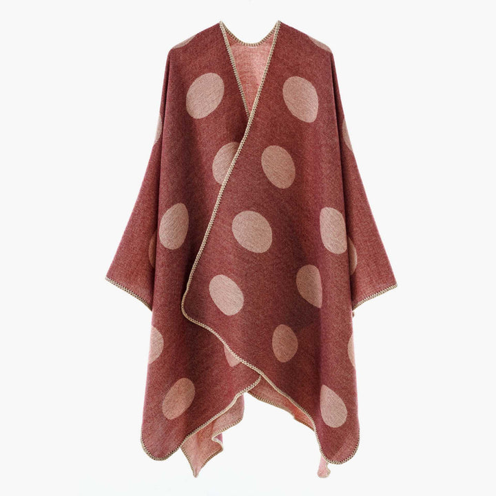 Women's dot overlay cape made of wool blend with decorative stitch Mune Fashion