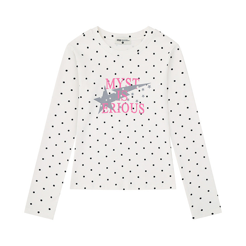 Women's long sleeve shirt made of cotton jersey with polka dot pattern and statement star print Mune Fashion