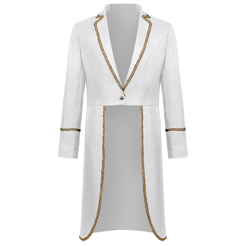 Women's longer tailored blazer coat with gold chain detail and single-breasted closure Mune Fashion