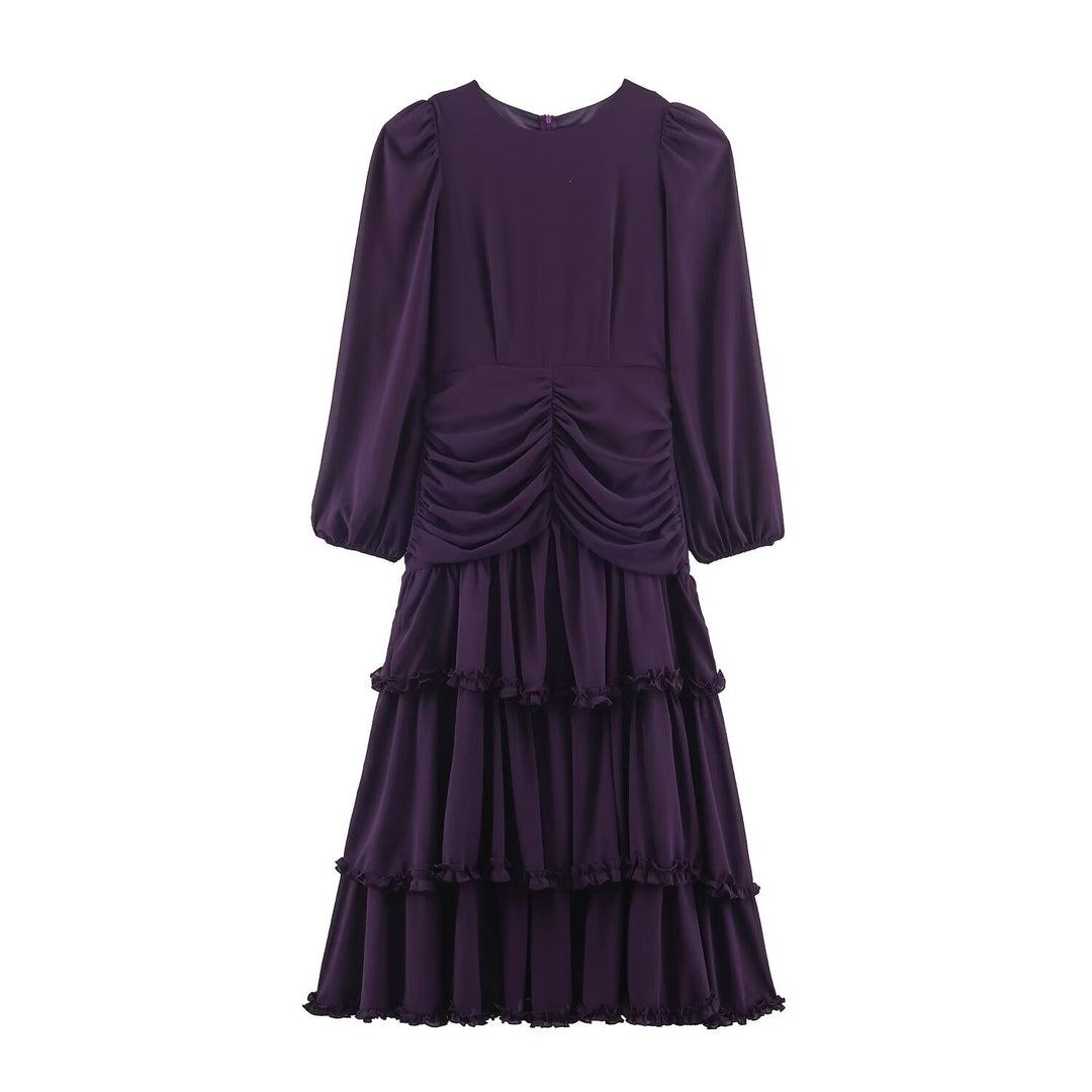 Women's tiered ruffle maxi dress with gathered waist and puff sleeves Mune Fashion