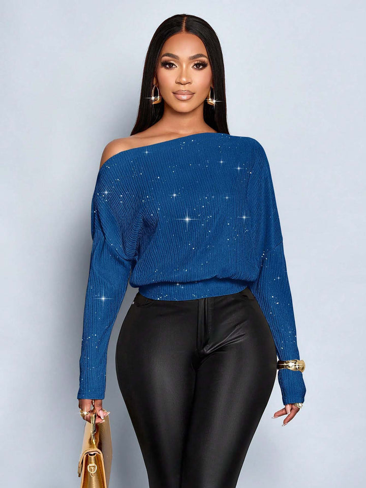 Women's Oversized Rib Knit Sweater with One-Shoulder and Tailored Cuff Mune Fashion