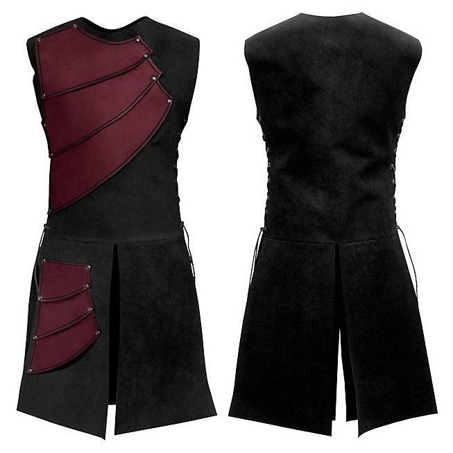 Unisex sleeveless LARP vest with layered panel wings, side eyelet lacing, and split skirt part Mune Fashion