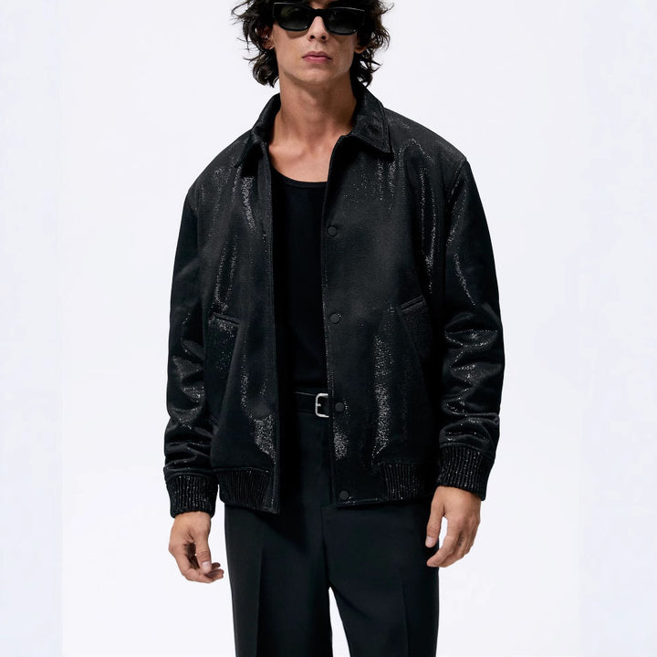 Men's lightweight field jacket made of technical material with applied flap pockets and stand-up collar Mune Fashion