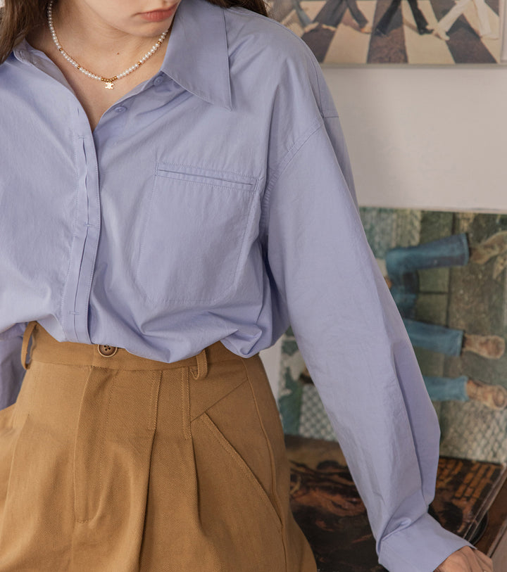 Women's Oversized Shirt Blouse with Chest Pocket Mune Fashion