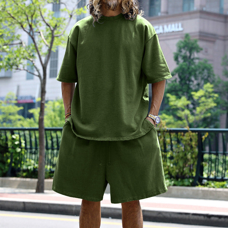 Men's casual short-sleeve shirt with loose sweat shorts made of heavy cotton jersey Mune Fashion