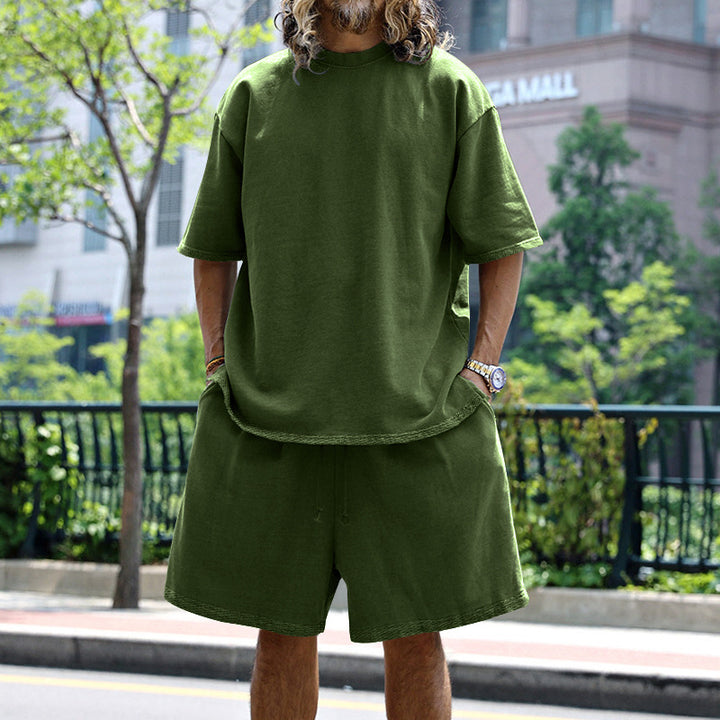 Men's casual short-sleeve shirt with loose sweat shorts made of heavy cotton jersey Mune Fashion