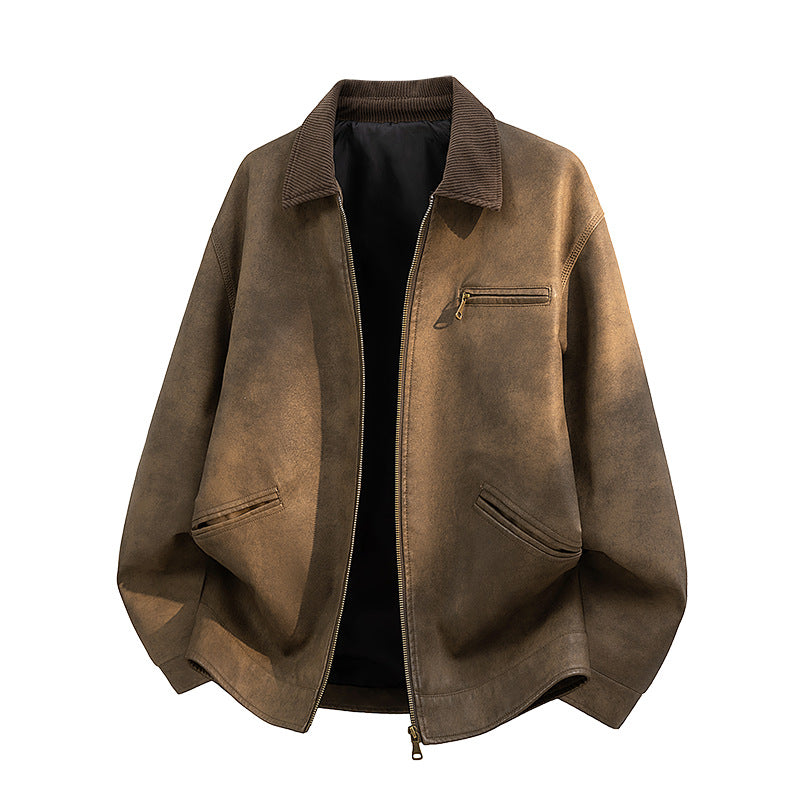 Men's Casual Faux Leather Jacket with Wide Collar Mune Fashion