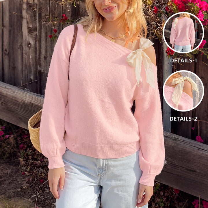 Women Trendy Sweater with Shoulder Strap Mune Fashion