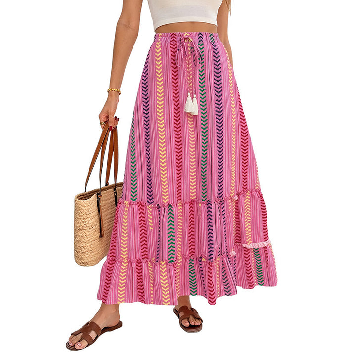 Women's Casual Maxi Skirt with Ruffles and Ties Mune Fashion