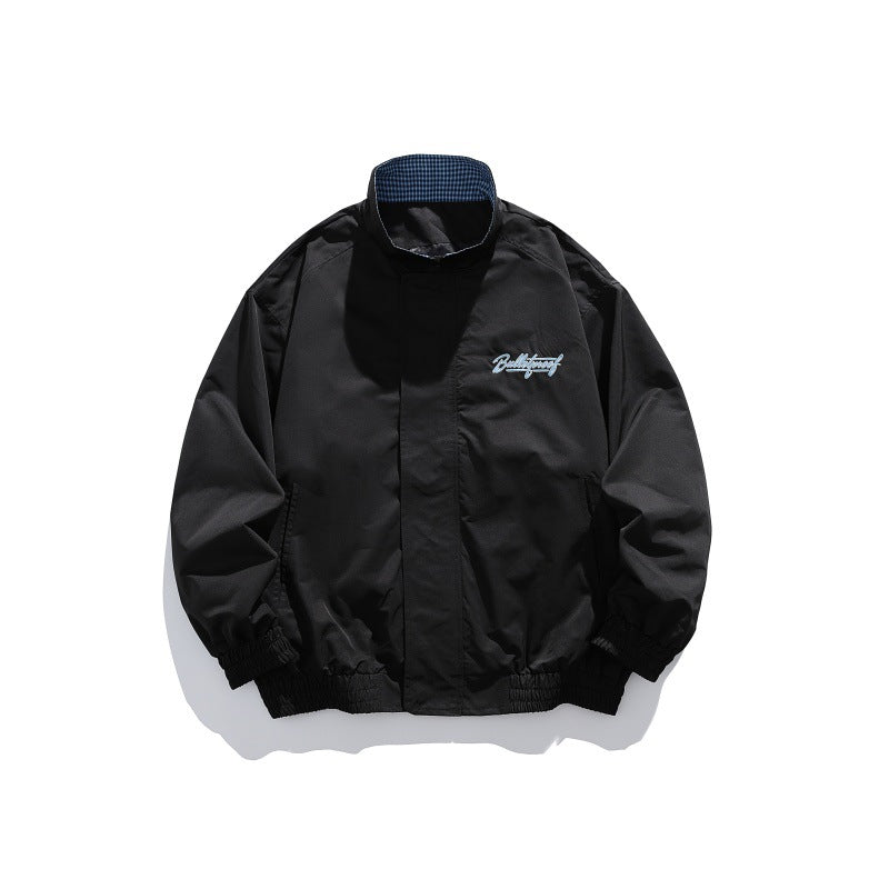 Unisex Lightweight Boxy Blouson Jacket with Stand-up Collar, Elastic Cuffs and Embroidered Chest Detail Mune Fashion