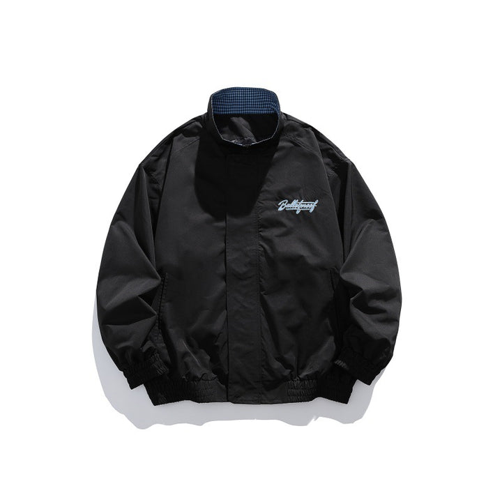Unisex Lightweight Boxy Blouson Jacket with Stand-up Collar, Elastic Cuffs and Embroidered Chest Detail Mune Fashion