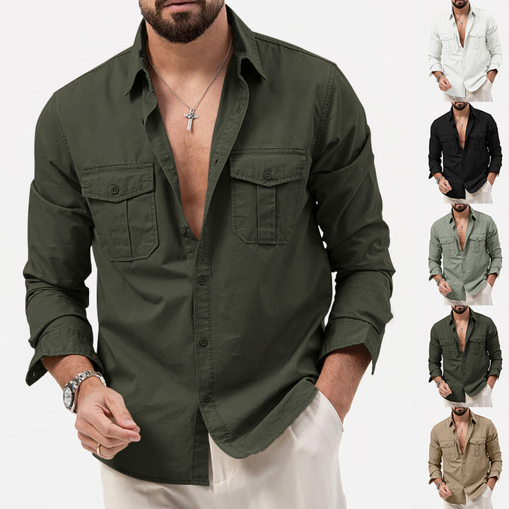 Men's shirt with two chest pockets, made of cotton blend, featuring a Kent collar and boxy casual cut Mune Fashion
