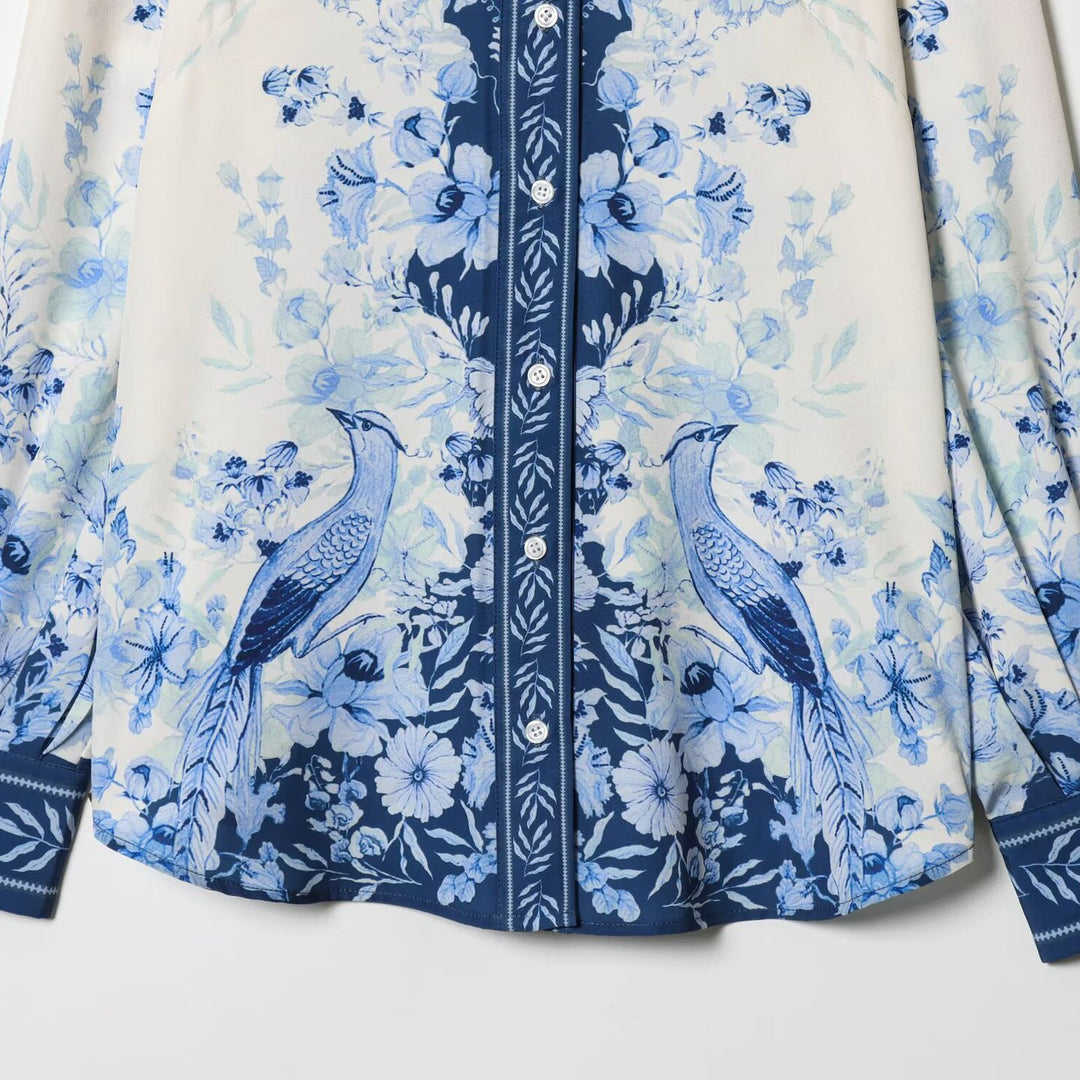 Women's Floral Oversized Silk Look Blouse with Border Print Mune Fashion