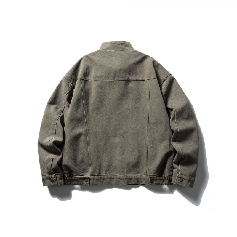 Men's Boxy Canvas Jacket with Stand-Up Collar, Zipper and Seam Panels Mune Fashion