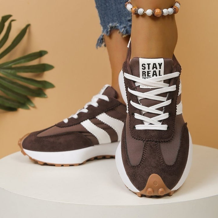 Ladies Retro Platform Sneaker with Suede Upper, Decorative Accent Stripes and Profiled Traction Sole Mune Fashion