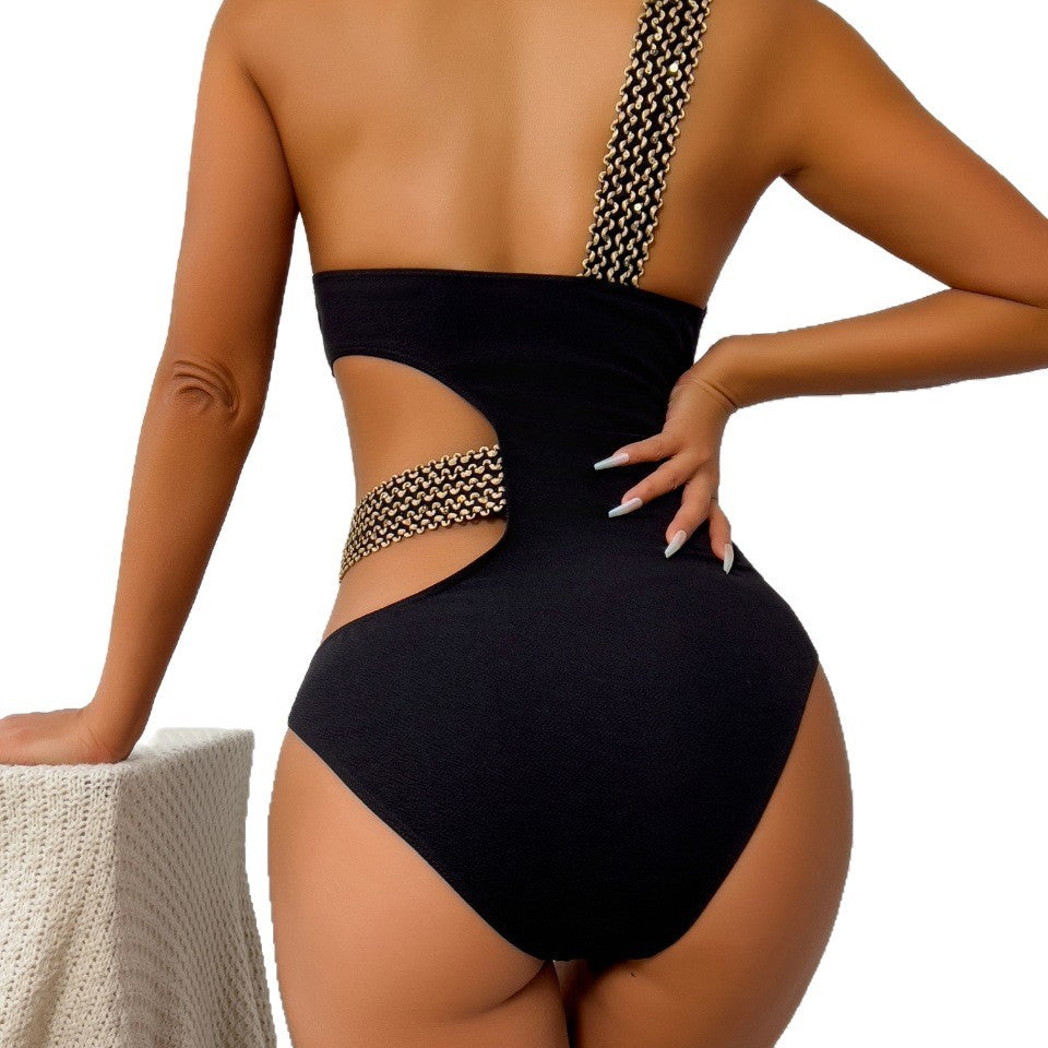 Women's Asymmetrical One-Piece with Ruffles and Sculptor Detail Mune Fashion