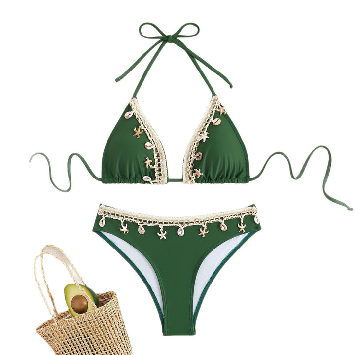 Women's Triangle Bikini with elegant shell embellishments Mune Fashion