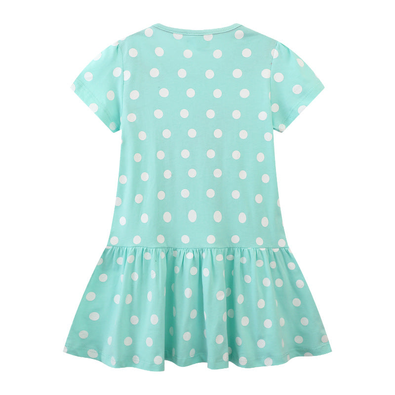 Girl Polka Dots Dress with Sweet Fawn Design Mune Fashion