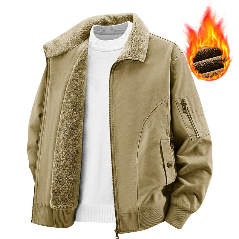 Men's Thermal Bomber Jacket in Vintage Style with Teddy Plush Lining and Multiple Pockets Mune Fashion