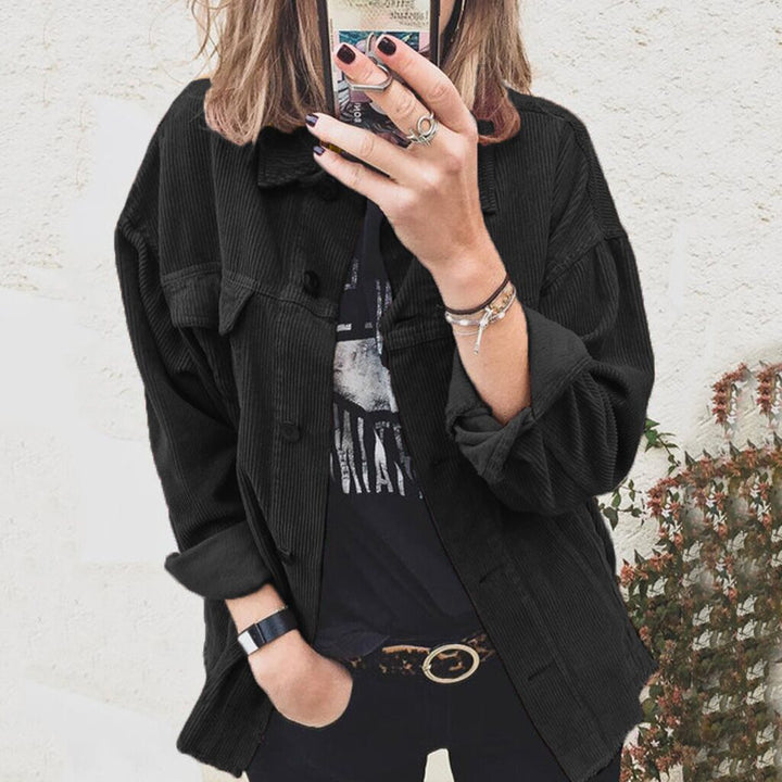 Women nano oversized cord jacket with applied pockets and classic button placket Mune Fashion