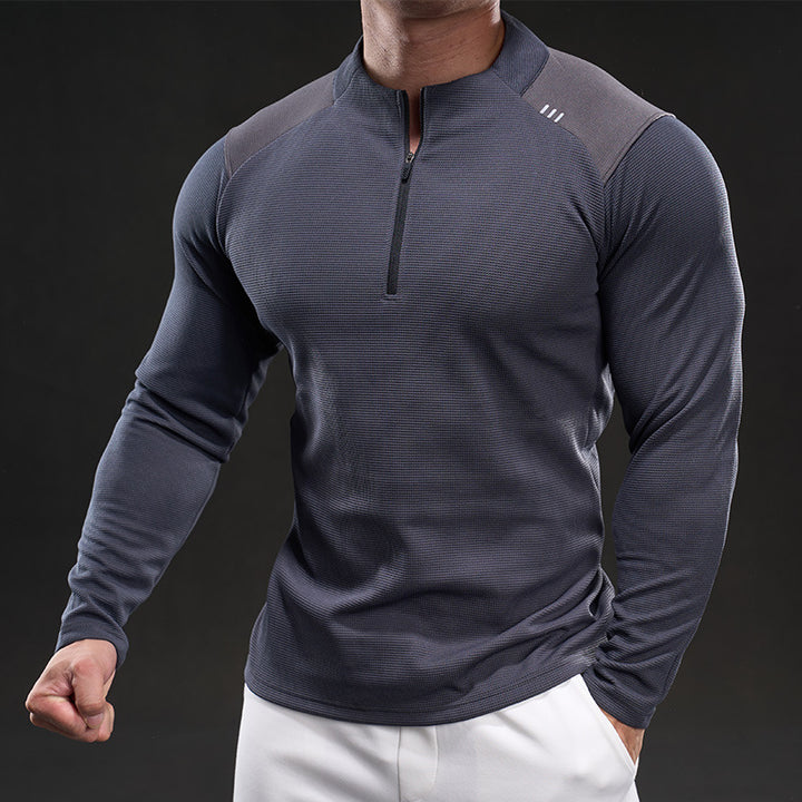 Men Breathable Functional Long Sleeve Shirt with Short Zip and Slim Fit Mune Fashion