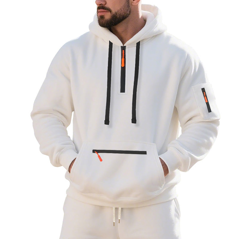 Men's Oversize Hoodie with Half Zipper, Kangaroo Pocket with Zipper and Sleeve Pocket Mune Fashion