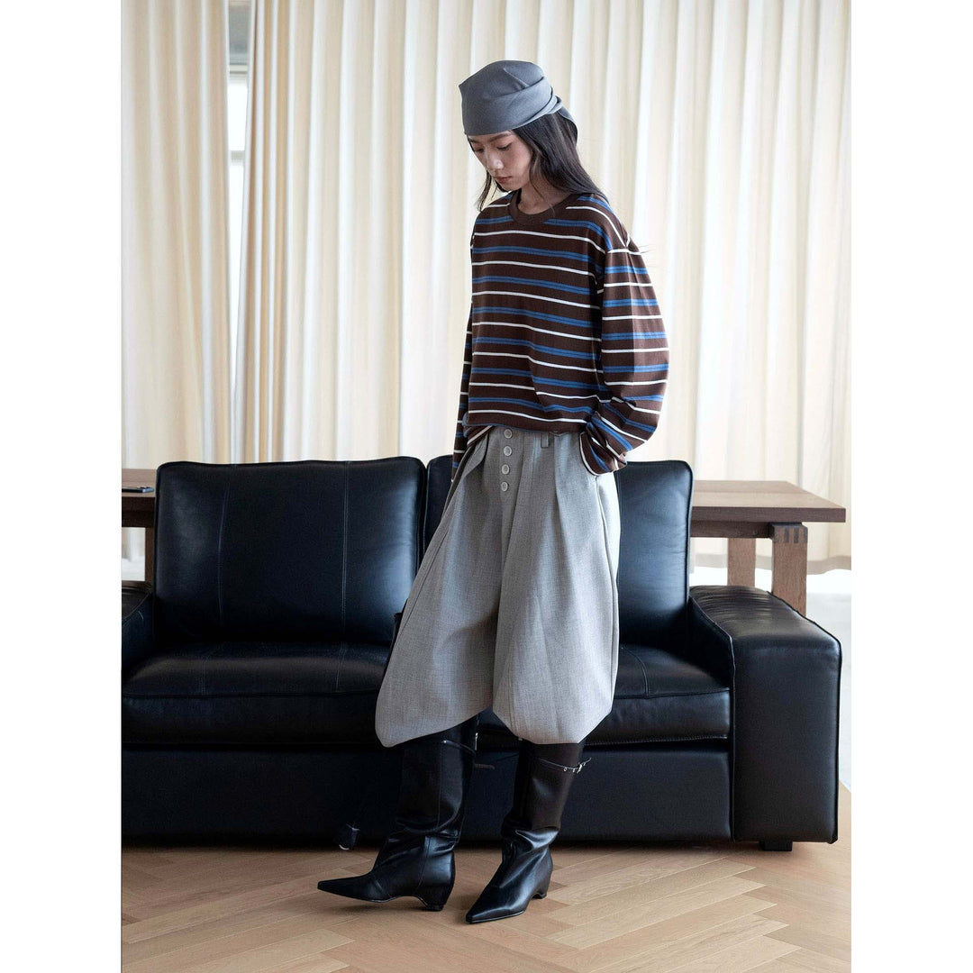 Women Oversized Long Sleeve Shirt with Striped Pattern Mune Fashion