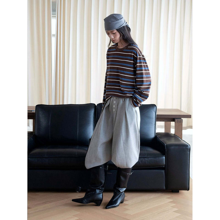 Women Oversized Long Sleeve Shirt with Striped Pattern Mune Fashion