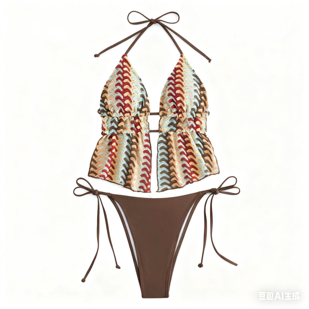 Ladies elegant beach blouse with colorful zigzag pattern Mune Fashion