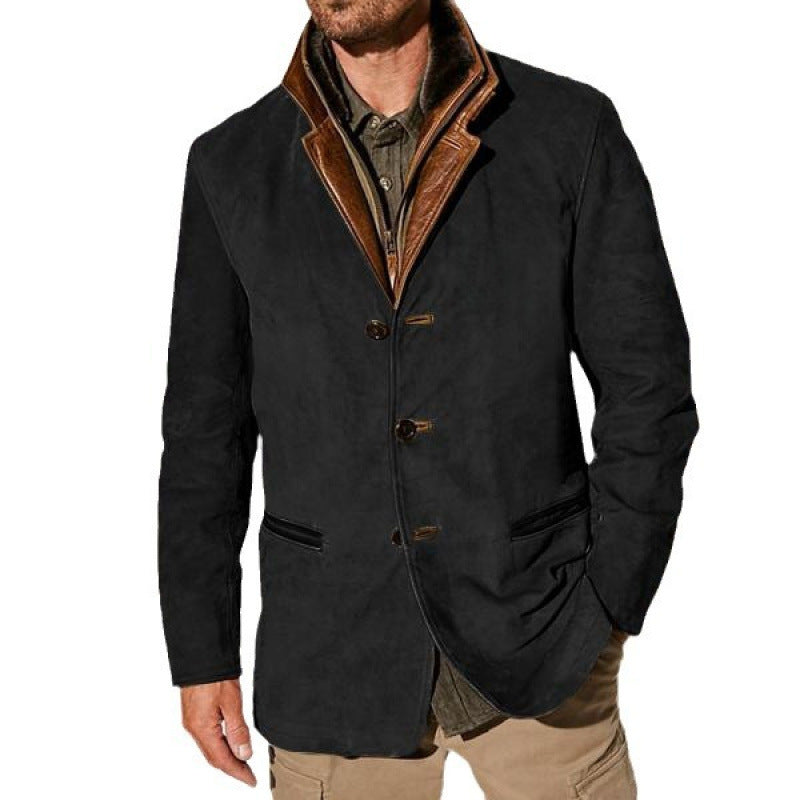 Men's suede blazer with removable leather inner vest Mune Fashion