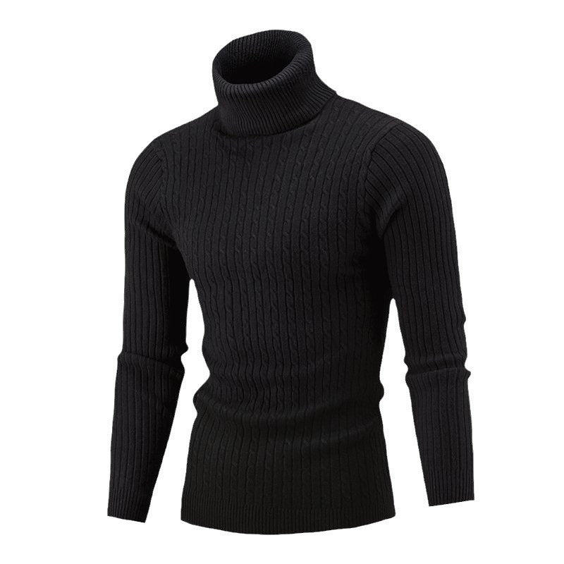 Men's ribbed turtleneck sweater with cable knit pattern and form-fitting slim-fit silhouette Mune Fashion