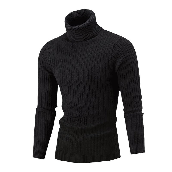Men's ribbed turtleneck sweater with cable knit pattern and form-fitting slim-fit silhouette Mune Fashion