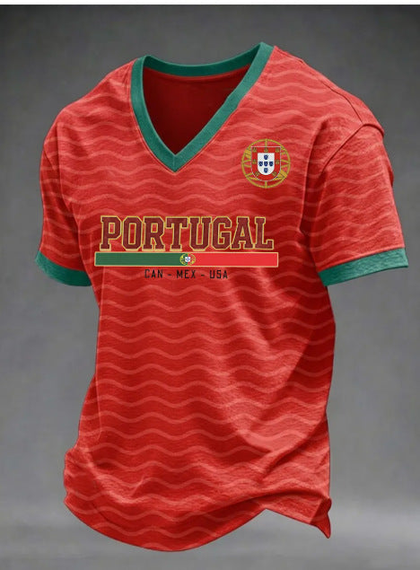 Unisex v-neck retro style jersey with Uruguay crest and flag patches Mune Fashion